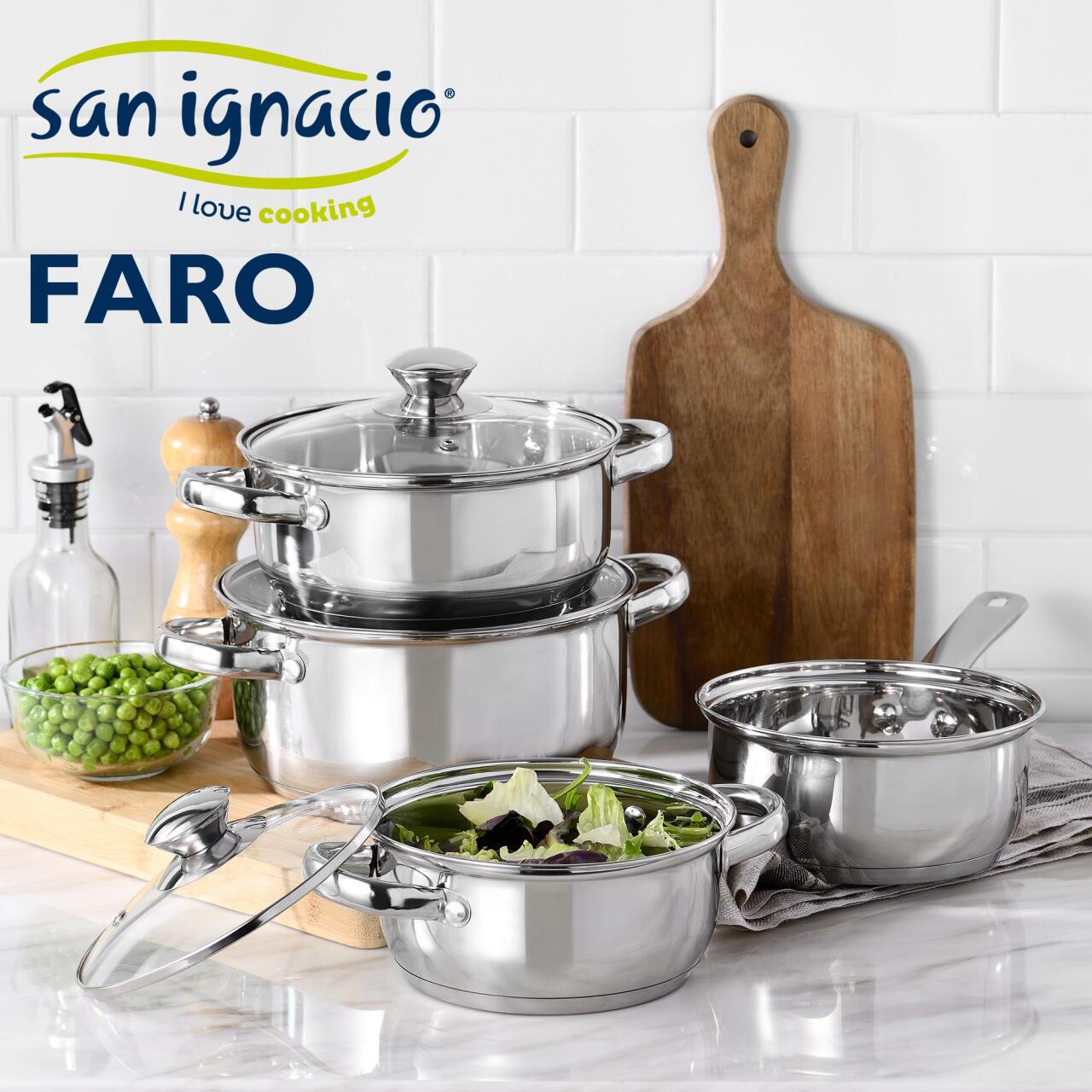 Batería de Cocina 7 Piezas San Ignacio Faro Acero inoxidable