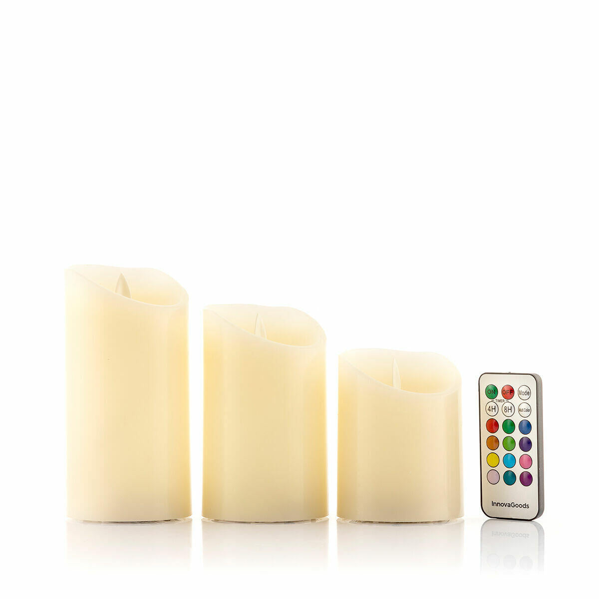 Velas LED Multicolor Efecto Llama con Mando Lendles InnovaGoods 3 Unidades